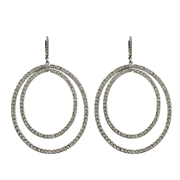 Givenchy Elegant Gunmetal Double Hoop Crystal Earrings. NWOT - Picture 1 of 6